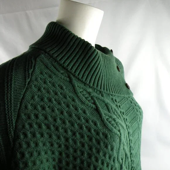 Talbots Green Cable Knit Cape Poncho Sweater - Picture 6 of 7
